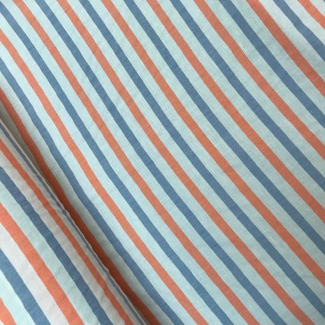 Katoen - Oranje & blauw streep met linnen
