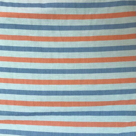 Katoen - Oranje & blauw streep met linnen