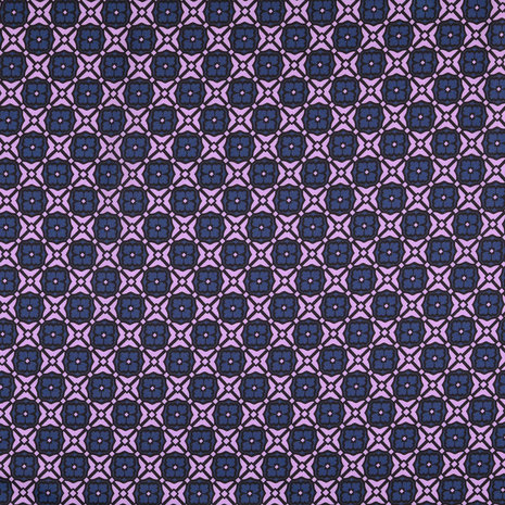 Bloezenstof - Bloemenraster violet en marine