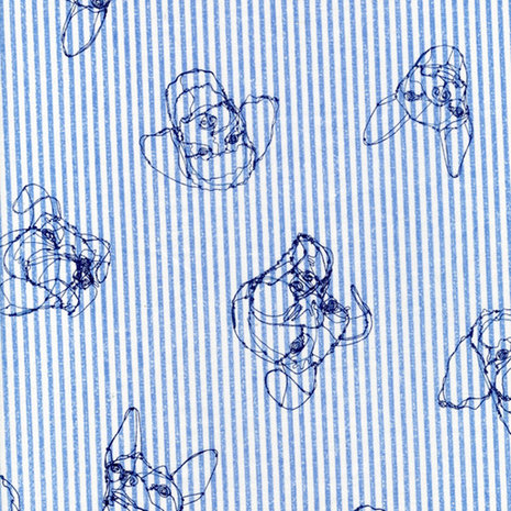 Katoen - Hondenkop op streep blauw