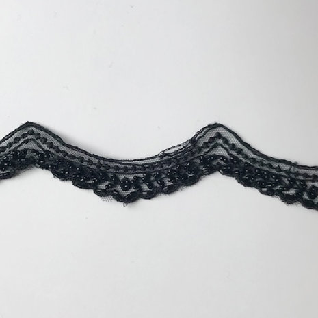Couture kant 40mm - Zwart golven met parels