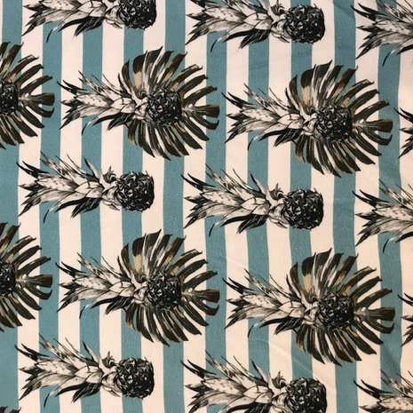 Viscose - Ananas zwevend op blauwe streep