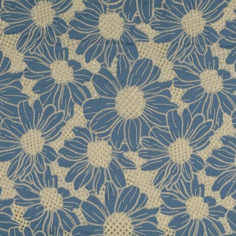 Broderie - Opengewerkt grote bloemen blauw