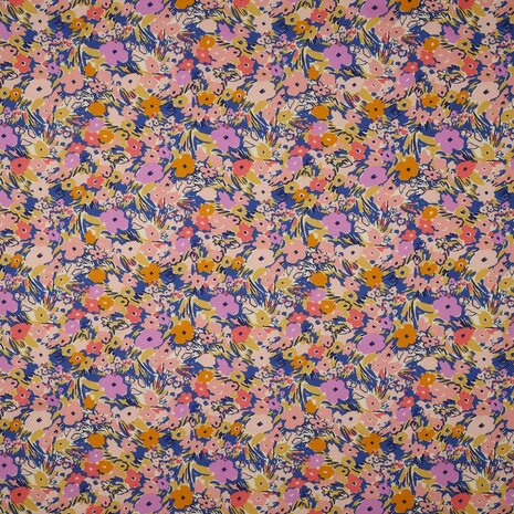 katoen - Floral nerida blauw roze
