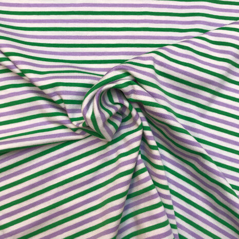 Jersey - Groen en lila streepje 4mm