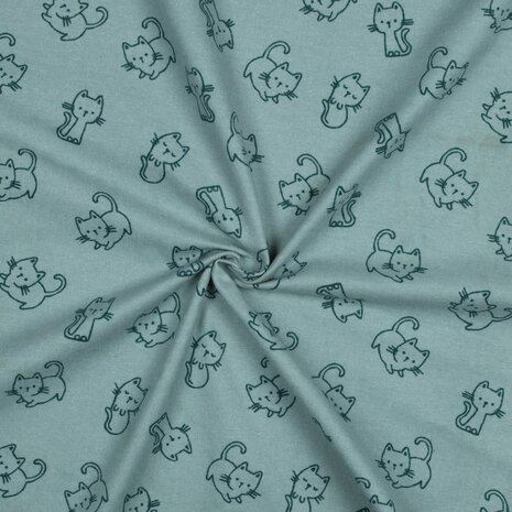 Flanel - Katten muntgroen
