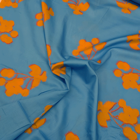 Satijnkatoen - Blauw met oranje bes