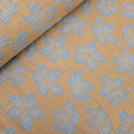 Jacquard - Beige lichtblauwe bloem