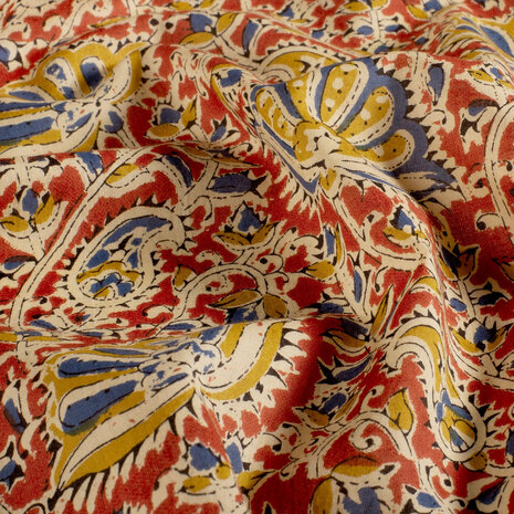 Katoen - Batik bloemen baksteenrood