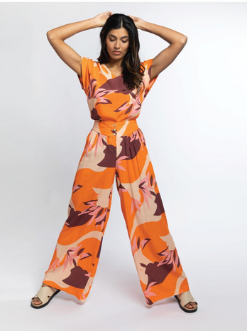 Viscose  - Grote print oranje roze four