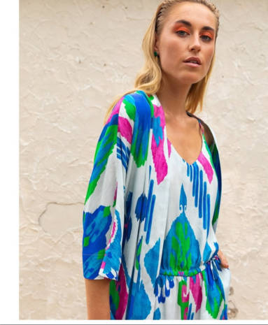 Viscose - Grote print koningsblauw fuchsia four