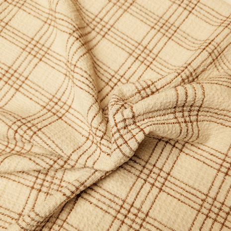 Coupon 200 - Jacquard jersey Carreaux ecru en donker camel FI