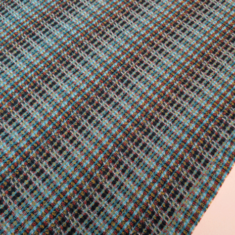 Jacquard - Petrol lijnen blauw bruin FI