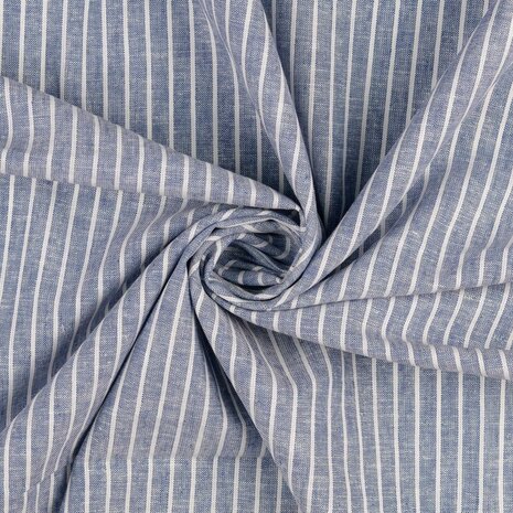 Coupon 125 / Linnen katoen strepen - Denimblauw 5027