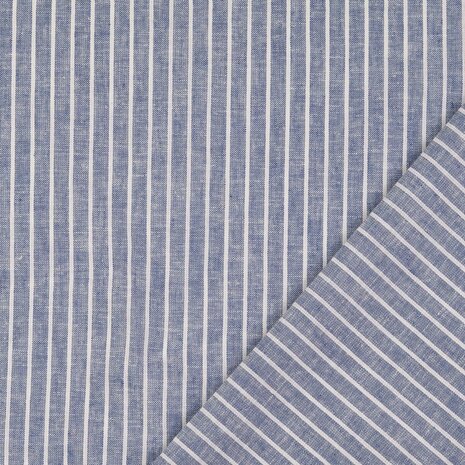 Coupon 125 / Linnen katoen strepen - Denimblauw 5027