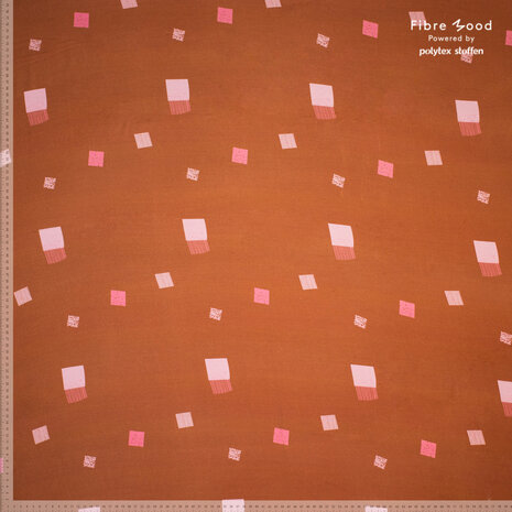 Coupon 210 /Viscose - Fibremood roze hoeken op caramel
