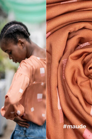 Coupon 210 /Viscose - Fibremood roze hoeken op caramel