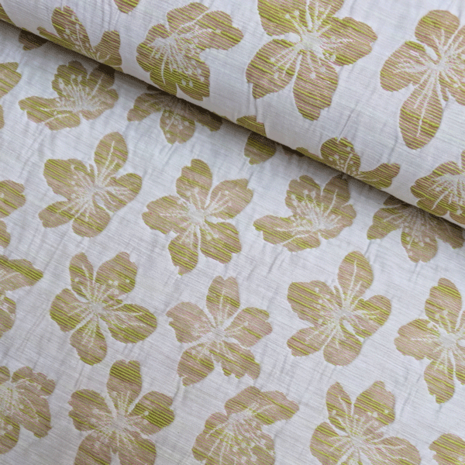 Jacquard - Neon groene bloem met subtiel fuchsia