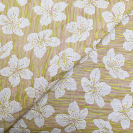 Jacquard - Neon groene bloem met subtiel fuchsia