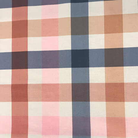 coupon 150 /Katoen - Carreaux blauw roze nude