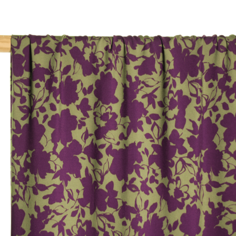 Viscose - Khaki viscose with purple flowers jupe