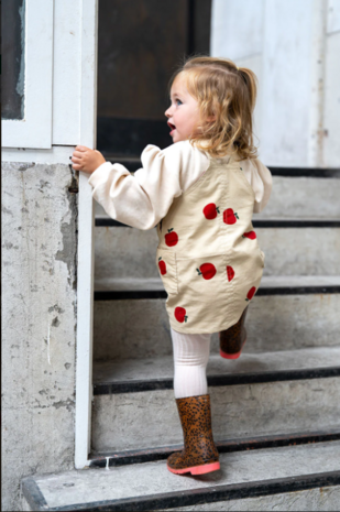 Ribfluweel - Appels op beige