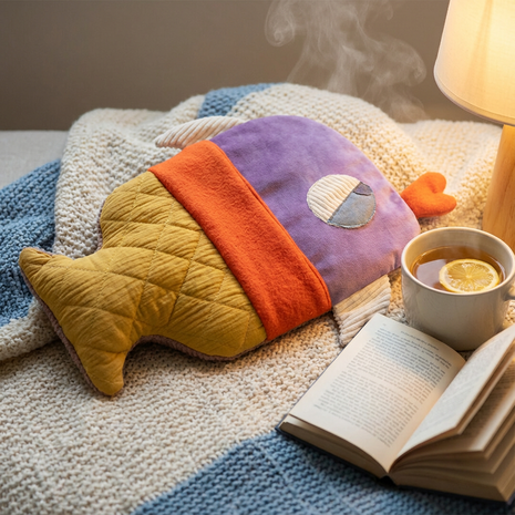 Stoffenpakket - Warmwaterkruik zoenende vis paars roze