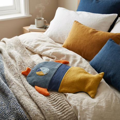 Stoffenpakket - Warmwaterkruik zoenende vis blauw oranje