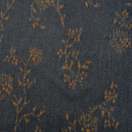 coupon 100 / Jacquard denimblauw met twijgjes fi