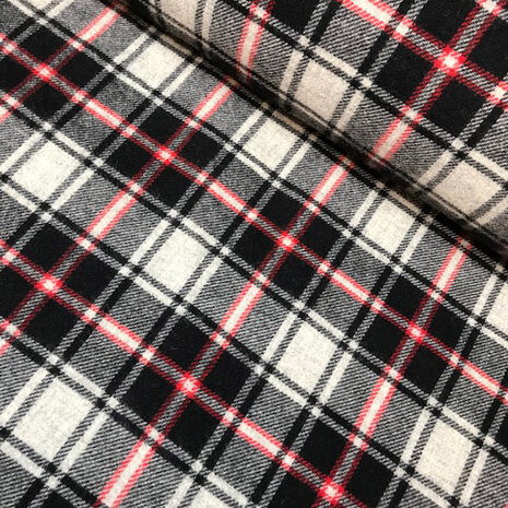 coupon 285 / Mantelstof - Zwart grijs rode carreaux