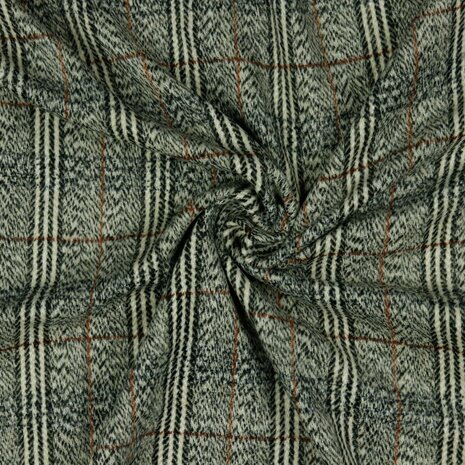 coupon 300 / Mantelstof - Fantasiestrepen zwart-ecru-roest