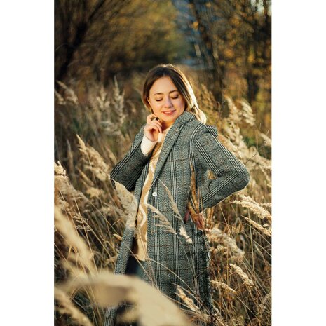 coupon 300 / Mantelstof - Fantasiestrepen zwart-ecru-roest