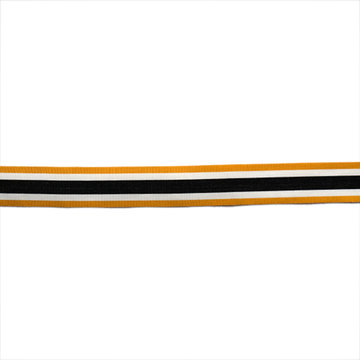 Sierlint 30 mm - Zwart met wit en mosterdgele lijnen