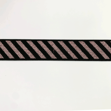 Elastiek 25 mm - Schuine streep glitterroze -zwart