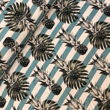 Viscose - Ananas zwevend op blauwe streep