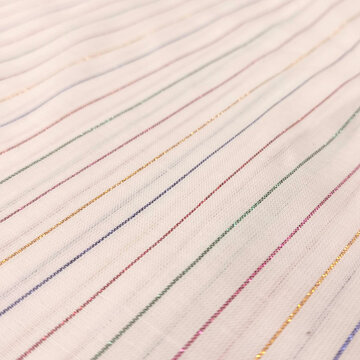 Katoen - Ecru met regenboogglitterlijn