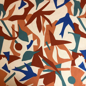 Canvas - Geometric shapes and birds roestblauw