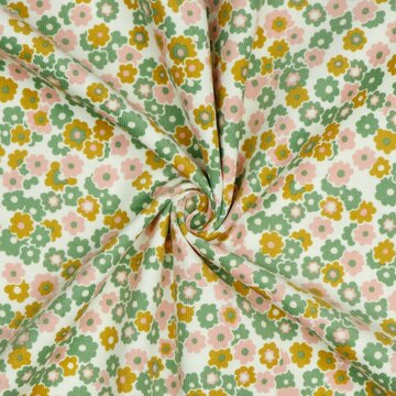 Ribfluweel - Mini roze groene oker bloempjes