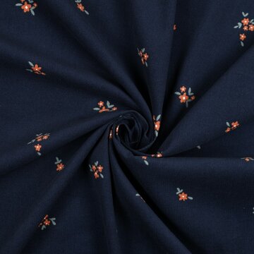 Ribfluweel - Donkerblauw met klein bloempje
