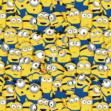 Katoen - Minions op blauw