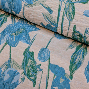 Jacquard - Blauwe steelbloemen op munt