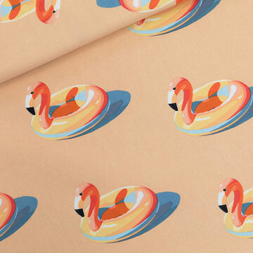 French terry - playtime inflatable flamingos
