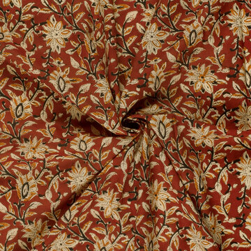 Katoen - Batik oker bloemen op roest