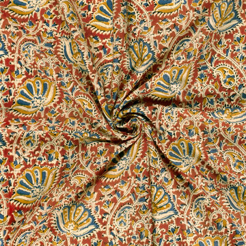 Katoen - Batik bloemen baksteenrood