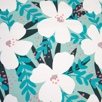 Coupon 155 / Katoen - Flower neon pink turkoois