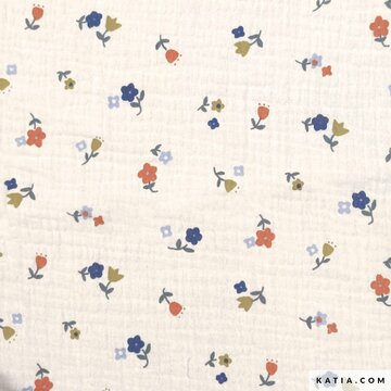 Double gauze - stand right flower oranje blauw