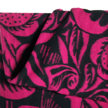 Mantelstof - Black and fuchsia flower wool