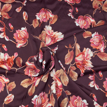 Polyester - Bloemen bordeaux fi