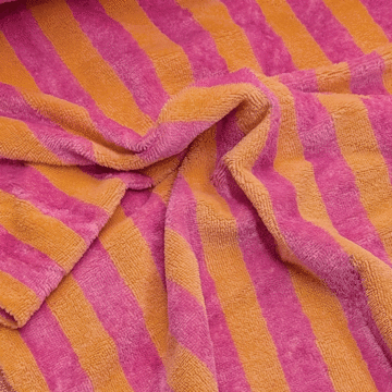 coupon 110 / Bamboo badstof - Strepen meloen roze