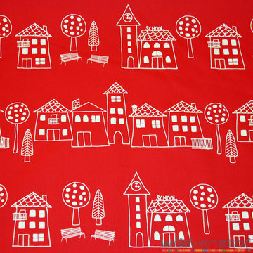 Canvas - Witte huizen op rood